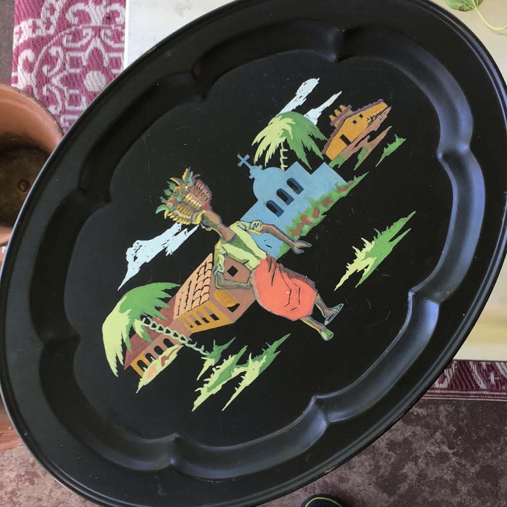 Vintage MCM Oval Hand-painted Tray